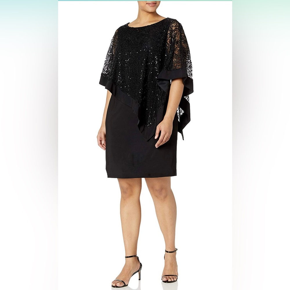 Women’s black Sequined Cape Sheath Dress size 6 R&M Richards NWT. Cocktail dress